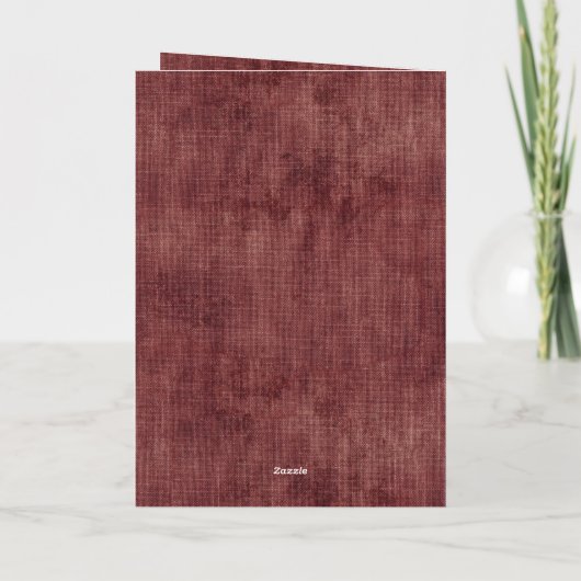 ディープレッドのフェイクリネン(リネン風) フォックス クリスマス カード (裏面)