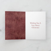 ディープレッドのフェイクリネン(リネン風) フォックス クリスマス カード (内部)