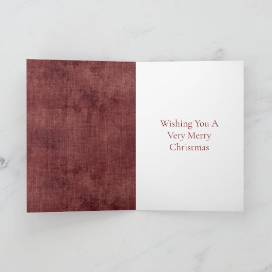 ディープレッドのフェイクリネン(リネン風) フォックス クリスマス カード (内部)