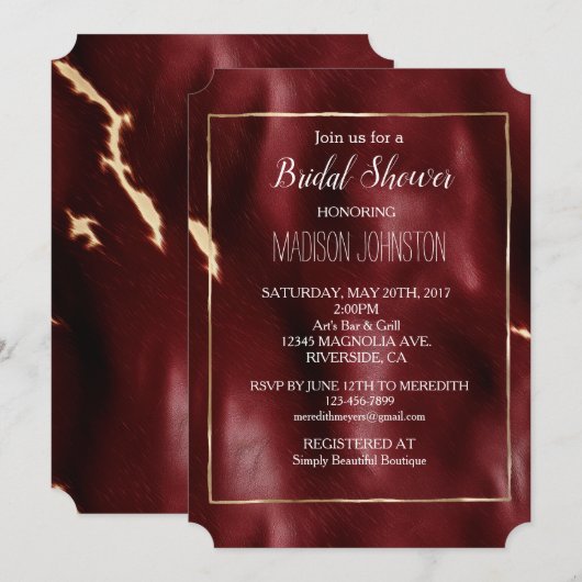 ディープレッド サウスウエストカウハイド 招待状 (正面/裏面)