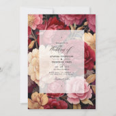 ディープレッド、ダスティピンク、アンティークゴールドのウェディング 招待状 (正面)