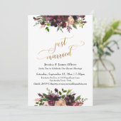 ディープレッド バーガンディ フローラル ゴールド スクリプト 挙式しました 招待状 (スタンド正面)