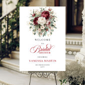 ディープレッド フローラル ゴールド ブライダルシャワー ウェルカム ポスター