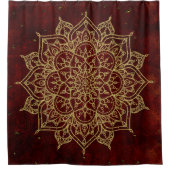 ディープワインレッドマンダラ＆ゴールドグリッター モダンチック シャワーカーテン (正面)