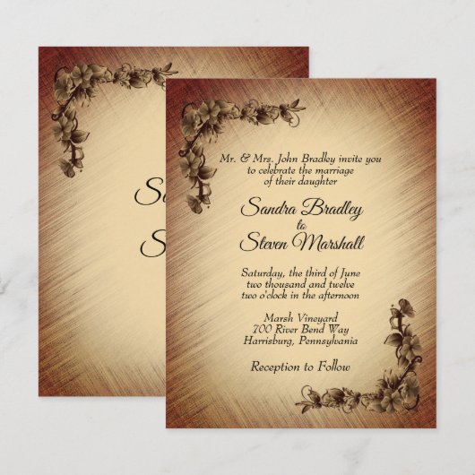 ディープ ラスティック フラワーズ ウェディング 招待状 (正面/裏面)