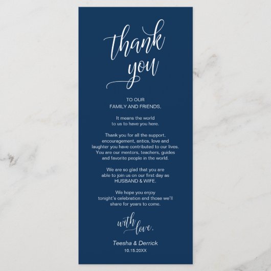 ディ結婚ナー，場所設定サンキューカード プログラム (正面)