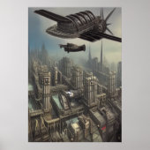 ディ飛んでいるーセルパンクci上の機械| AI Art Poster ポスター (正面)