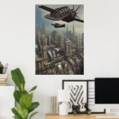 ディ飛んでいるーセルパンクci上の機械| AI Art Poster ポスター (ホームオフィス)