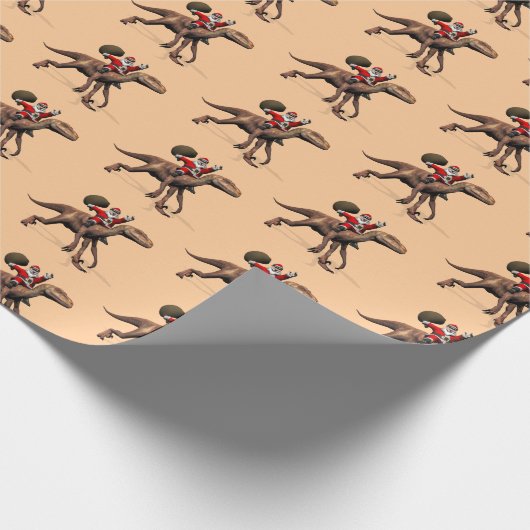 デイおもしろいノニュカス恐竜に乗るサンタクロース ラッピングペーパー (角)