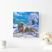 デイアットスノービーチグレーウルフ スクエア壁時計 (ホーム)