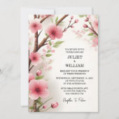 デイウッドバンブーピンク桜さくらんぼブロッサム結婚ズ 招待状 (正面)