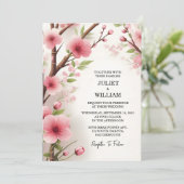 デイウッドバンブーピンク桜さくらんぼブロッサム結婚ズ 招待状 (スタンド正面)