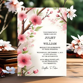 デイウッドバンブーピンク桜さくらんぼブロッサム結婚ズ 招待状