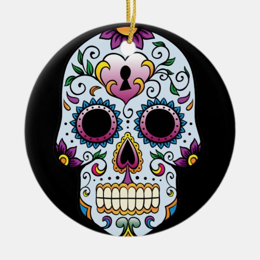 デイオブザデッドシュガースカルブルーオーナメントラウンド セラミックオーナメント (正面)