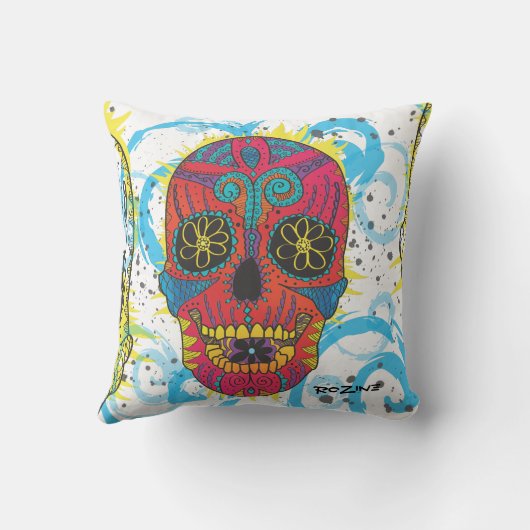 デイオブザデッドレインボースカルデイジートライバルタトゥー クッション (裏面)