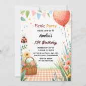 デイガールズラブバグピクニック水玉模様1st誕生日 招待状 (正面)