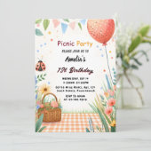 デイガールズラブバグピクニック水玉模様1st誕生日 招待状 (スタンド正面)