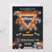 デイキッズボーイカークールモンスタートラック1歳 招待状 (正面)