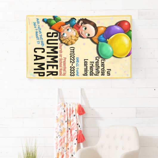 デイキャンプサマーキャンプチャイルドカスタ気にマイズ可能 横断幕 (インサイチュ)