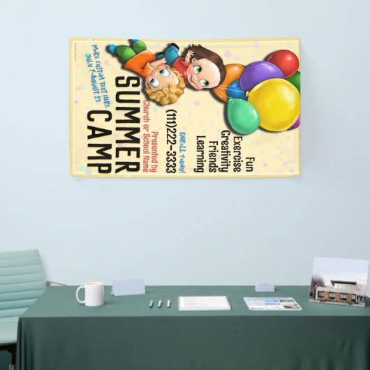 デイキャンプサマーキャンプチャイルドカスタ気にマイズ可能 横断幕 (トレードショー)