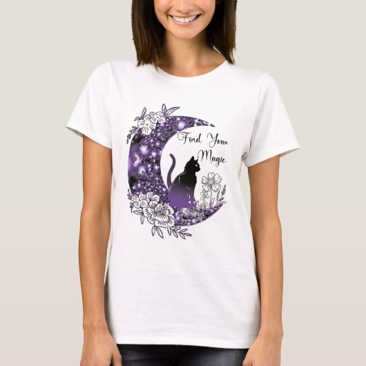 デイグラフィック神秘的な天空の黒猫の月 Tシャツ (正面)