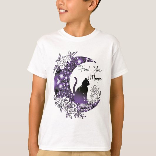 デイグラフィック神秘的な天空の黒猫の月 Tシャツ (正面)