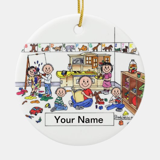 デイケアの労働者-男性 セラミックオーナメント (正面)