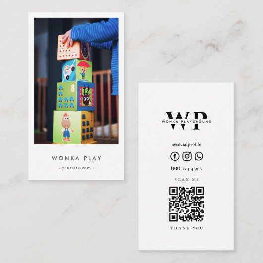 デイケアモダンベビーシッターのモノグラム子供部屋 名刺 (正面/裏面)