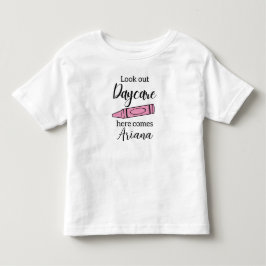 デイケア初日、ピンクのラメクレヨン トドラーTシャツ