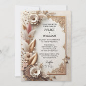 デイサテンファブリックベルベットレースリネン結婚紙 招待状 (正面)