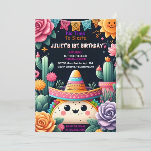 デイサボテンかわいいウノタコ最初のフィエスタ1st誕生日 招待状 (スタンド正面)