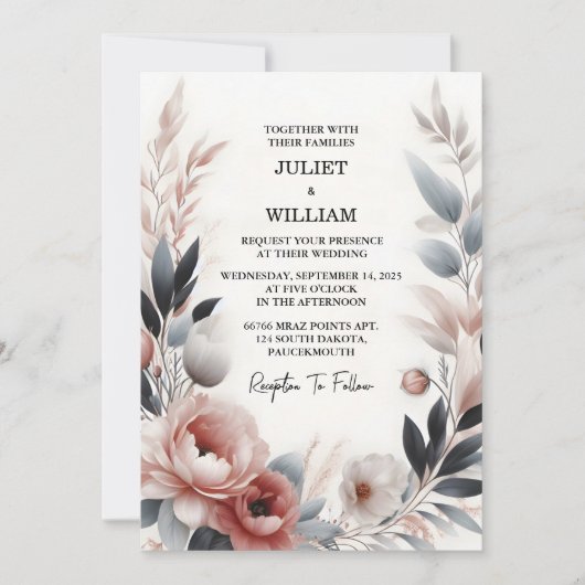 デイシルクピンクボホーピーニーガーデンダスティーバラ結婚ズ 招待状 (正面)