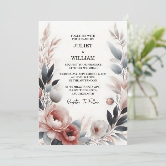 デイシルクピンクボホーピーニーガーデンダスティーバラ結婚ズ 招待状 (スタンド正面)