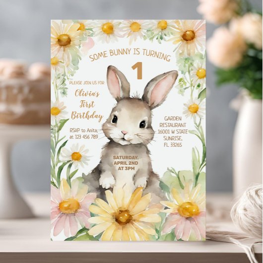 デイジーいくつかのバニーが1つの誕生日を回している 招待状