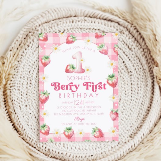 デイジーいちご1stバースデーベリーファースト誕生日 招待状
