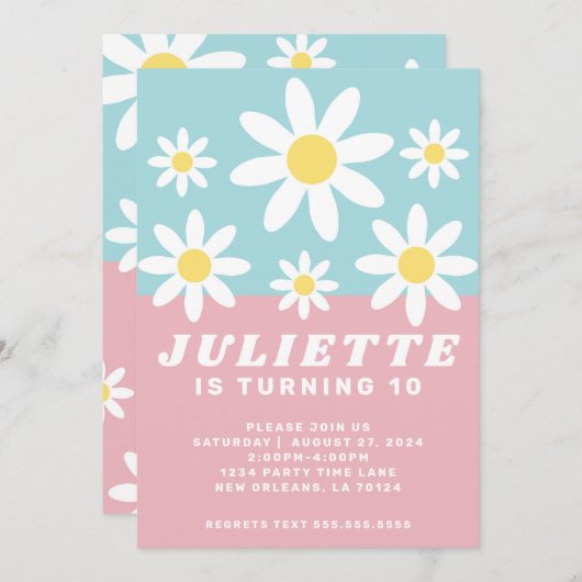 デイジーおもしろい誕生日パーティーの招待 招待状 (正面/裏面)