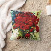 デイジーおよびケシが付いているつぼ クッション (ブランケット)