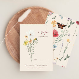 デイジーお洒落イエローワイルドフラワーウェディングRSVP 出欠カード