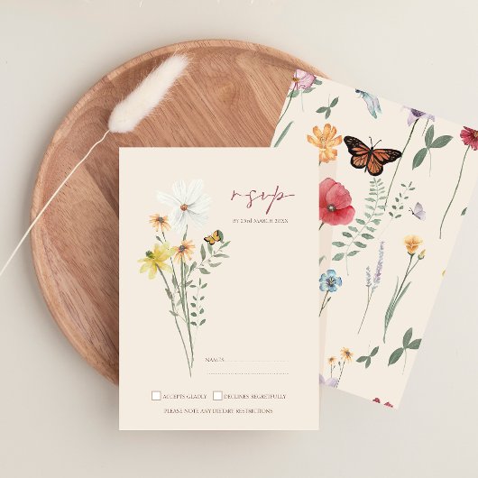 デイジーお洒落イエローワイルドフラワーウェディングRSVP 出欠カード