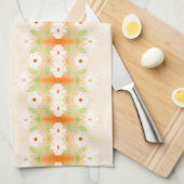 デイジーかわいらしプリントティータオル（オレンジ色） キッチンタオル (四つ折り)