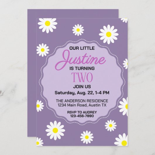 デイジーかわいらしプリント誕生日パーティー 招待状 (正面/裏面)