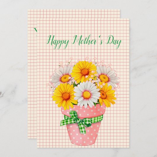 デイジーかわいらしポット花模様マザーズデイカード シーズンカード (正面/裏面)