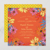 デイジーすべてのまわりにオレンジ結婚式招待状 招待状 (正面/裏面)