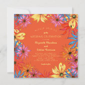 デイジーすべてのまわりにオレンジ結婚式招待状 招待状 (正面)