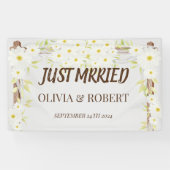 デイジーたった今結婚しました結婚式の木製フローラ 横断幕 (横)