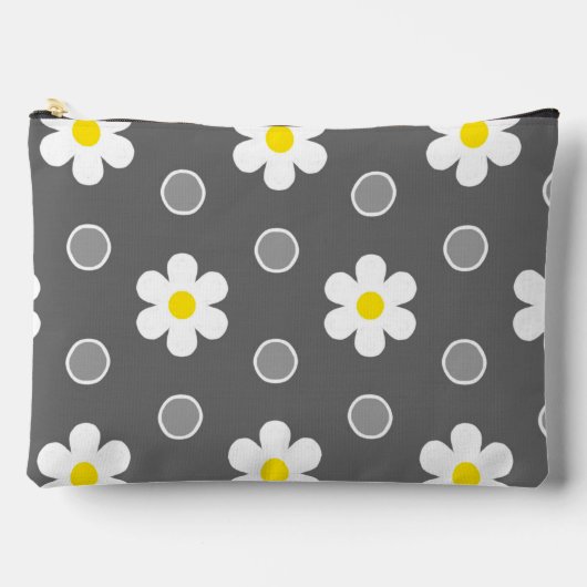 デイジーとグレーと白の水玉模様 アクセサリーポーチ (正面)