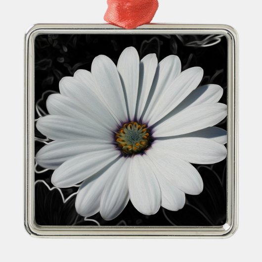 デイジーとグレーの色合い メタルオーナメント (正面)