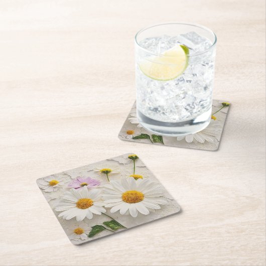 デイジーとコスモスオン動揺して紙 スクエアペーパーコースター (インサイチュ)