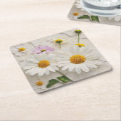 デイジーとコスモスオン動揺して紙 スクエアペーパーコースター (アングル)