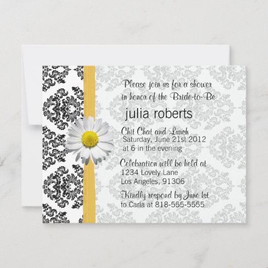 デイジーとダマスクブライダルシャワーの招待 招待状 (正面)